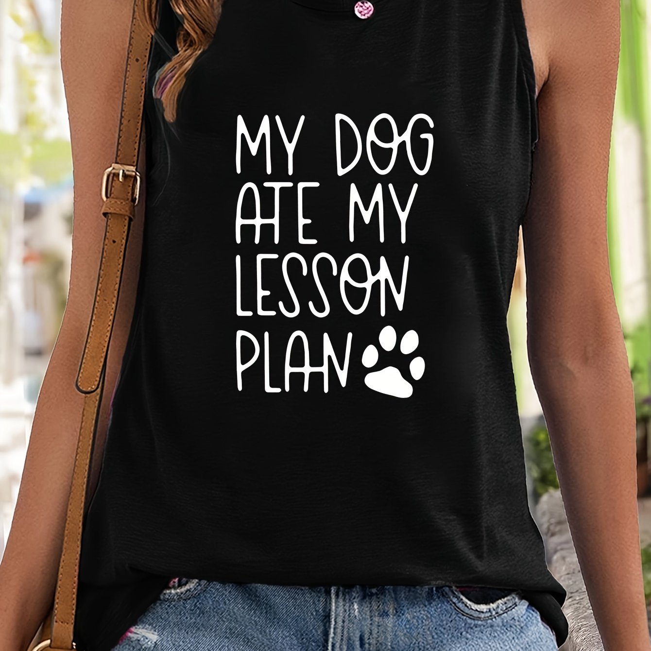 Paw & Letter Pattern Sports Vest Round Neck Sleeveless Top