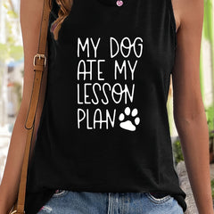 Paw & Letter Pattern Sports Vest Round Neck Sleeveless Top