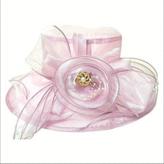 Mesh Flower Decor Derby Hat Organza Sun Hat Church Hat For Wedding Bridal