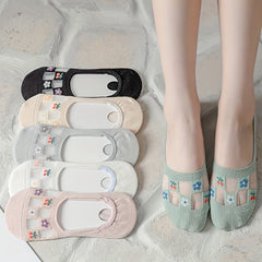 6 Pairs Floral Print Mesh Socks Low Cut Ankle Women's Stockings
