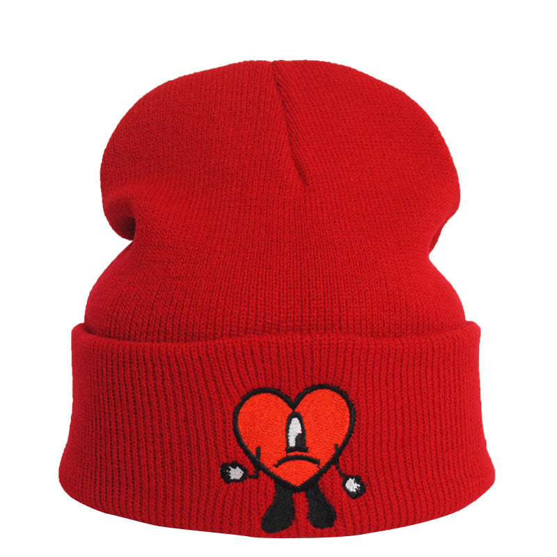 Embroidery Heart Knit Hat Bad Rabbit Cartoon Hip Hop Style Beanie Hat