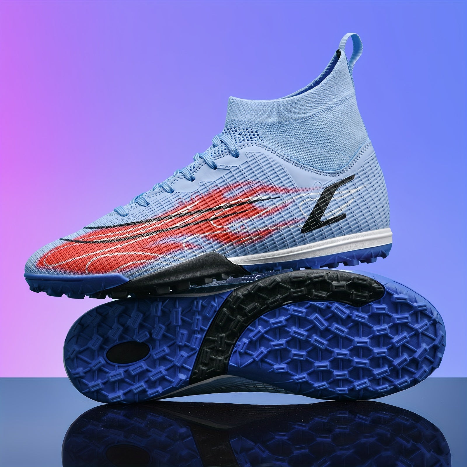 Boy's High Top Turf Football Boots Lace Up TF Soccer Cleats