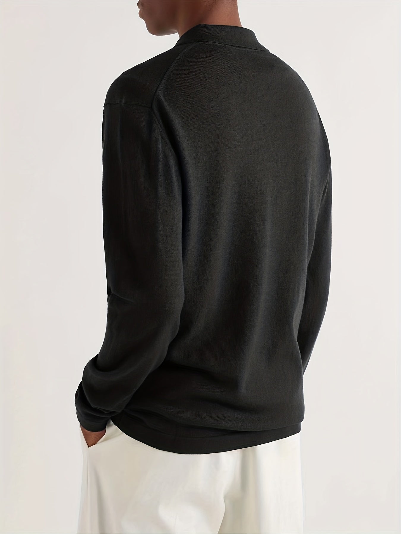 Men's Pigeon Pattern Knit Polo Shirt V Neck Pullover Sweater