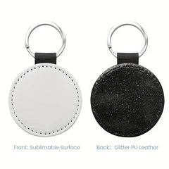10pcs Glitter PU Leather Sublimation Blank Keychain Heat Transfer Key Chain