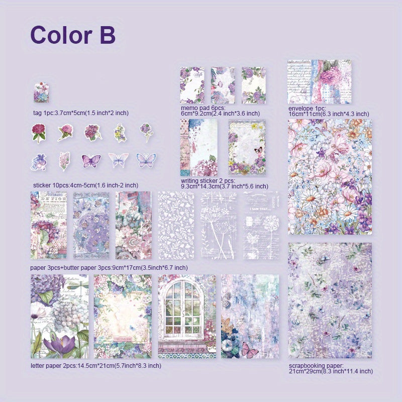 40pcs Vintage Scrapbook Supplies Retro Plants Flowers Butterflies DIY Art Crafts