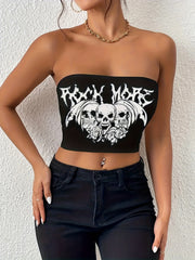 Skeleton Hand Print Crop Tube Top Women's Clothing