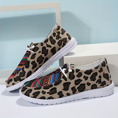Women's Stripe & Leopard Print Boat Shoes Lace Up Walking Shoes