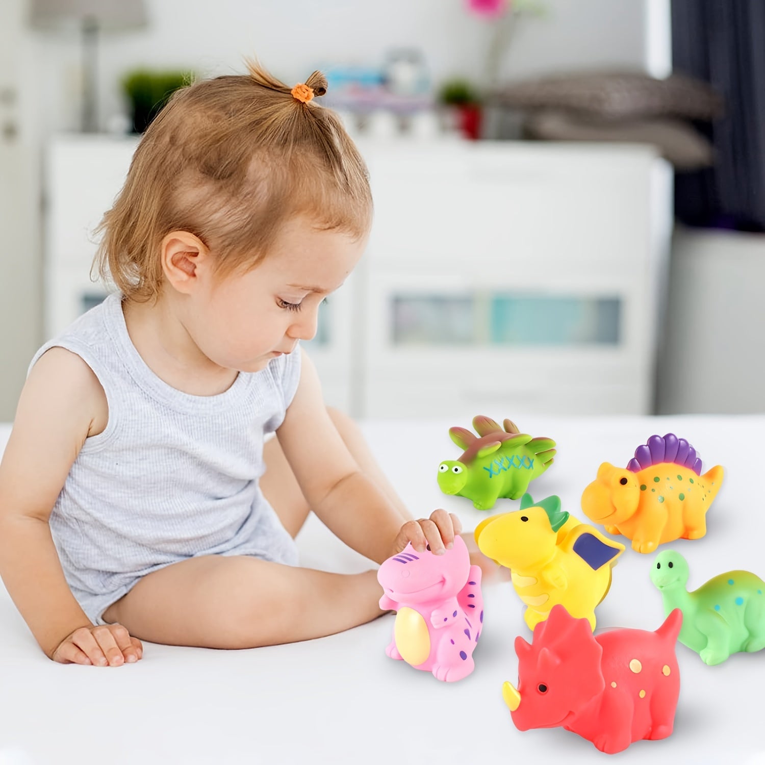 6 Pcs Dinosaur Bath Toys for Toddlers No Hole No Mold Bath Toys