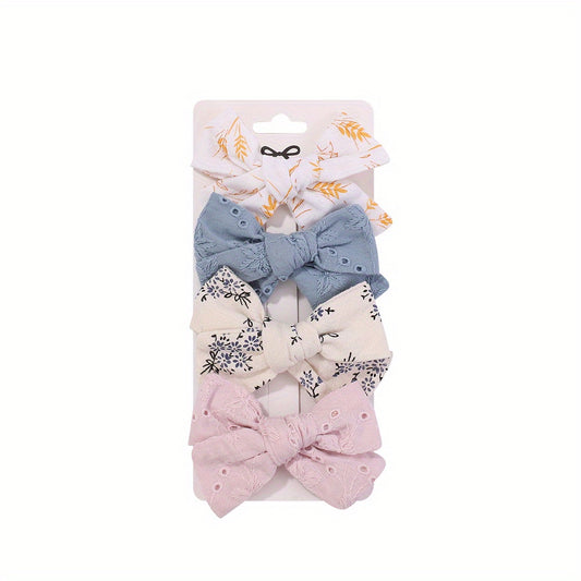 4pcs Floral Bow Hair Clip Ponytail Clip for Baby Girls