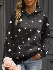 Stars Print Kangaroo Pocket Hoodie Casual Sweatshirt