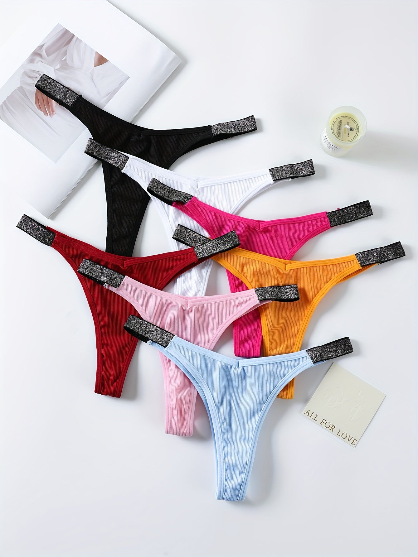 7pcs Ribbed Low Waist Thongs Soft Comfy Stretchy Intimates Panties