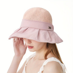 Stitching Bucket Hat Sun Hats Hollow Breathable Foldable Travel