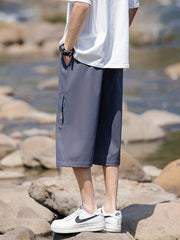 Men's Comfy Drawstring Long Shorts Zipper Pocket Summer Outdoor