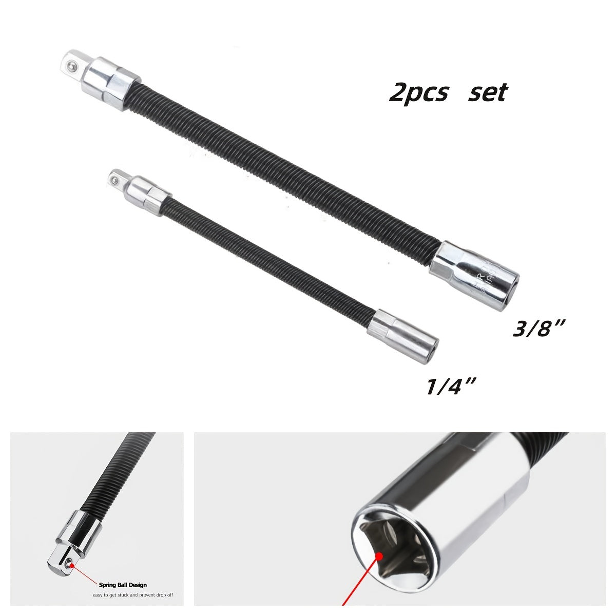 2PCS 2 54 & 7 62 Drive Flexible Socket Extension Rod Adapter