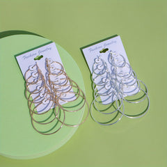 Metal Earrings Set Golden Silver Various Sizes Girls