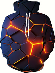 Geometric Print Hoodie For Men with Kangaroo Pocket