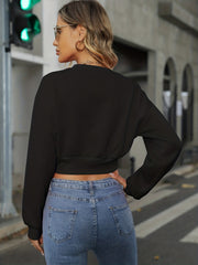 Casual Solid Crop Pullover Sweatshirt for Women