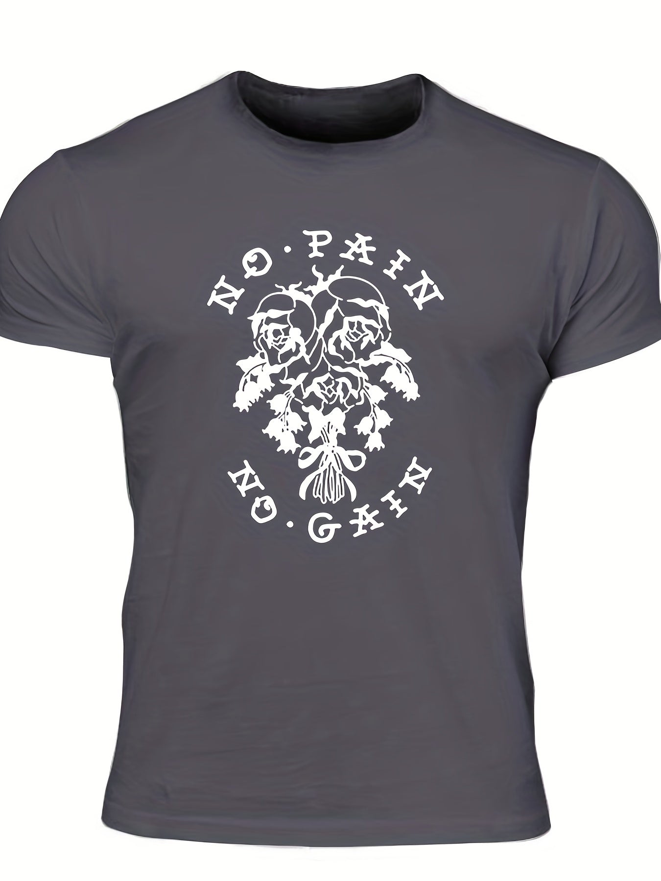 No Pain No Gain Men's Rose Graphic T shirt Crew Neck Tee