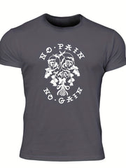 No Pain No Gain Men's Rose Graphic T shirt Crew Neck Tee