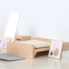 Scandinavian Style Wooden Toy Set Mini Furniture Kitchen Bedroom Bathroom