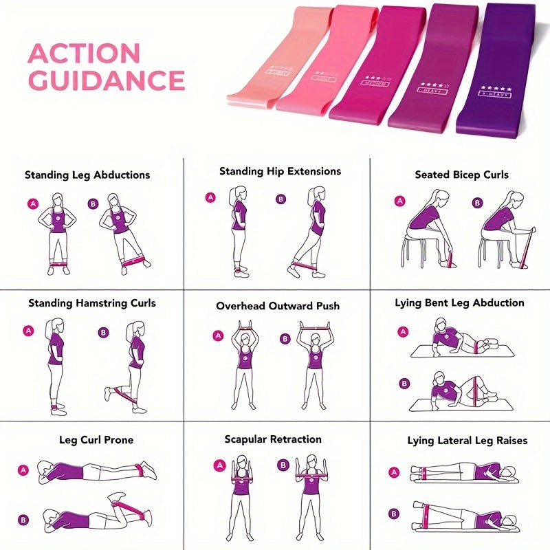 5pcs Yoga Resistance Bands Fitness Stretching Ropes Pilates Therapy Workout