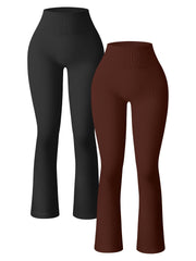 High Waist Ribbed Yoga Bootcut Leggings for Women