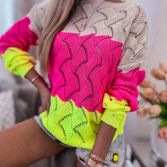 Block Crew Neck Sweater Long Sleeve for Spring & Fall