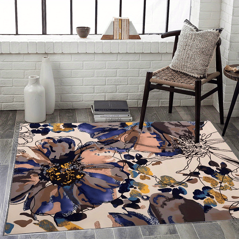 Modern Bright Flowers Area Rug Non Slip for Living Room Bedroom Office
