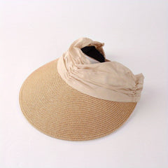 Ruched Headband Straw Visor Hat UV Protection Travel Beach Hat
