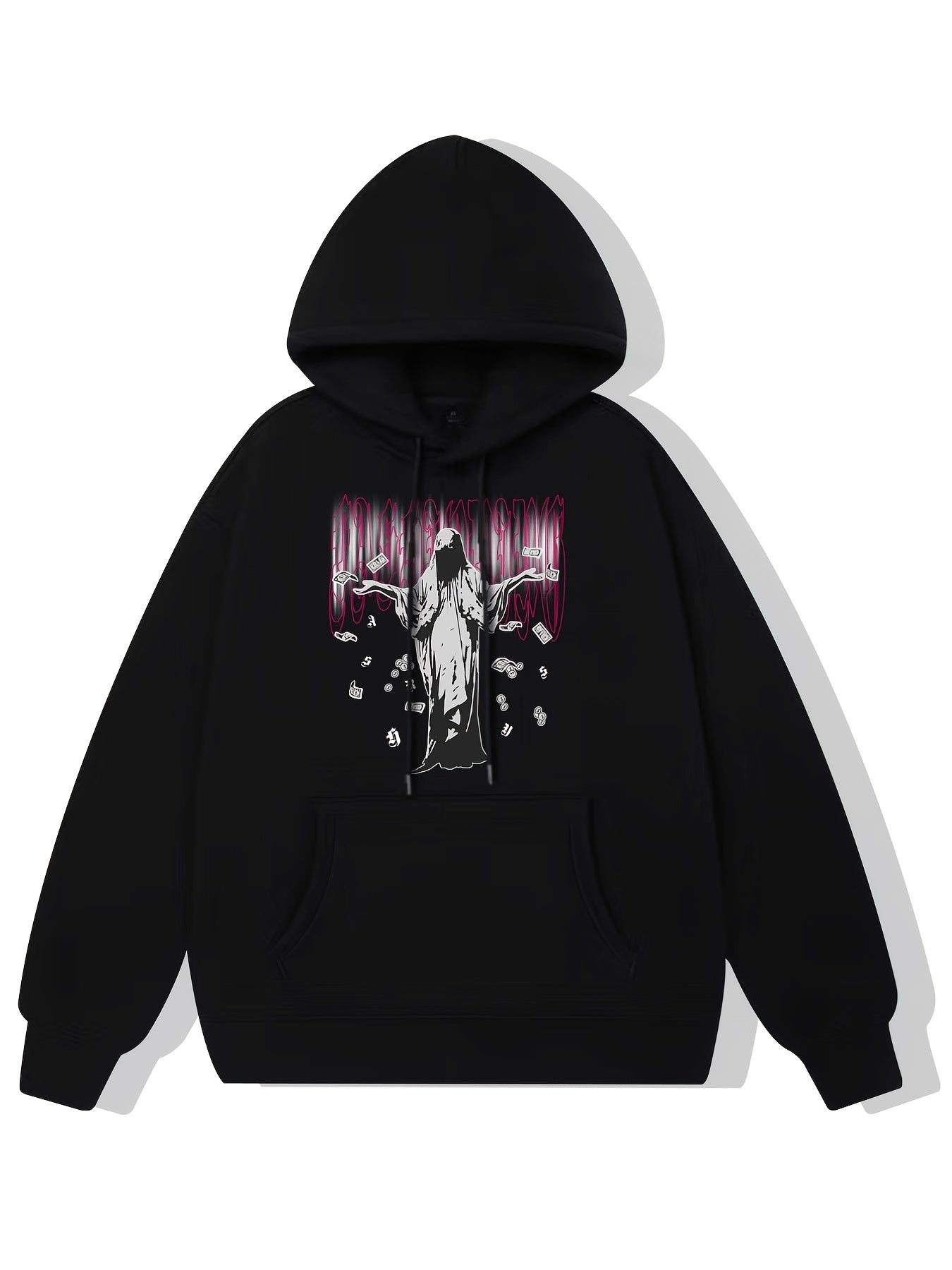 Man In The Cloak Print Hoodie Fleece Pullover