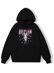 Man In The Cloak Print Hoodie Fleece Pullover