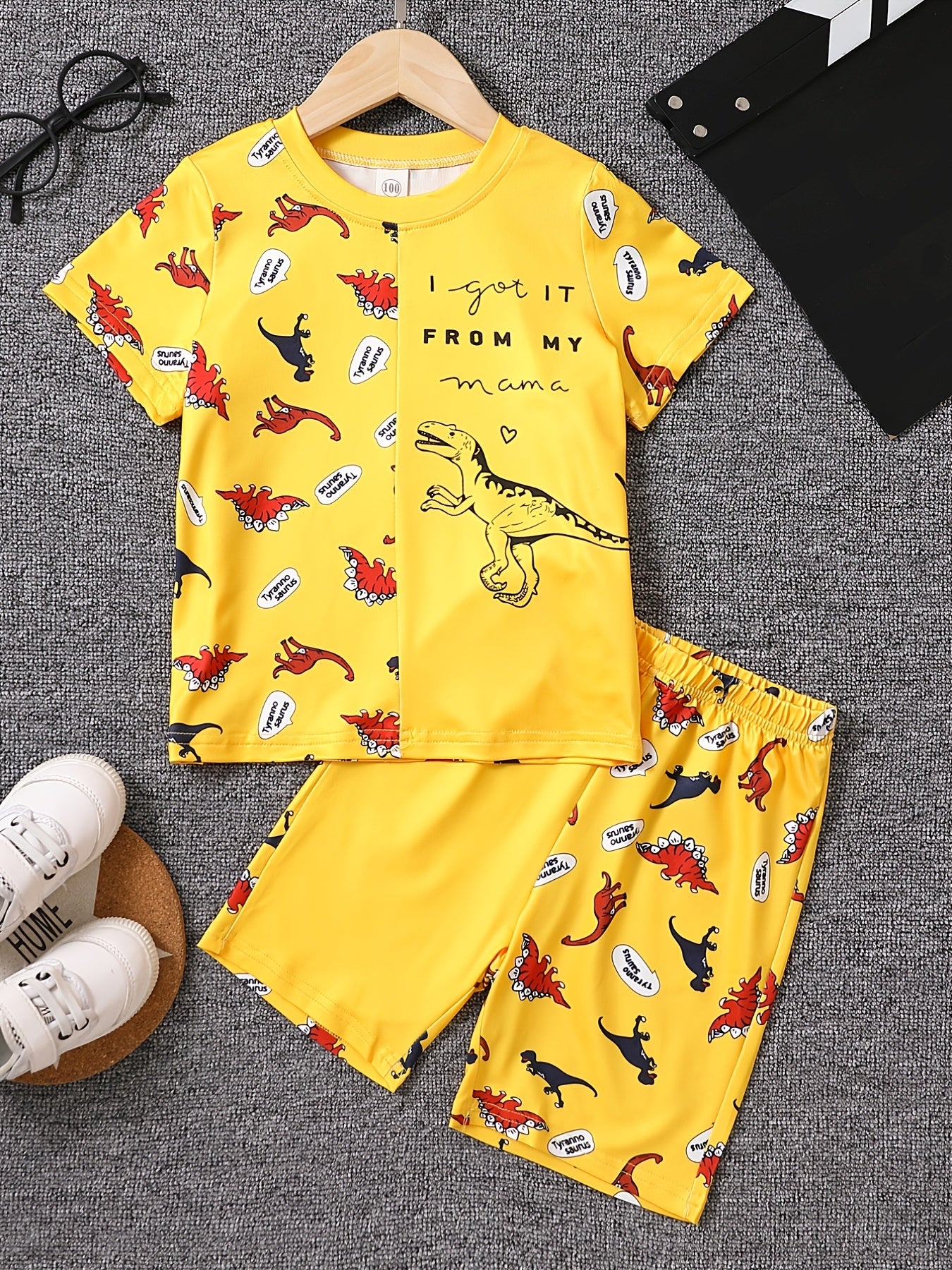 Boys Dinosaur Graphic Print T-shirt & Shorts Set for Summer
