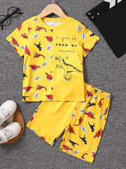 Boys Dinosaur Graphic Print T-shirt & Shorts Set for Summer