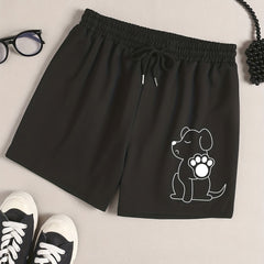 Dog Print Lounge Shorts Elastic Waist Pajama Shorts