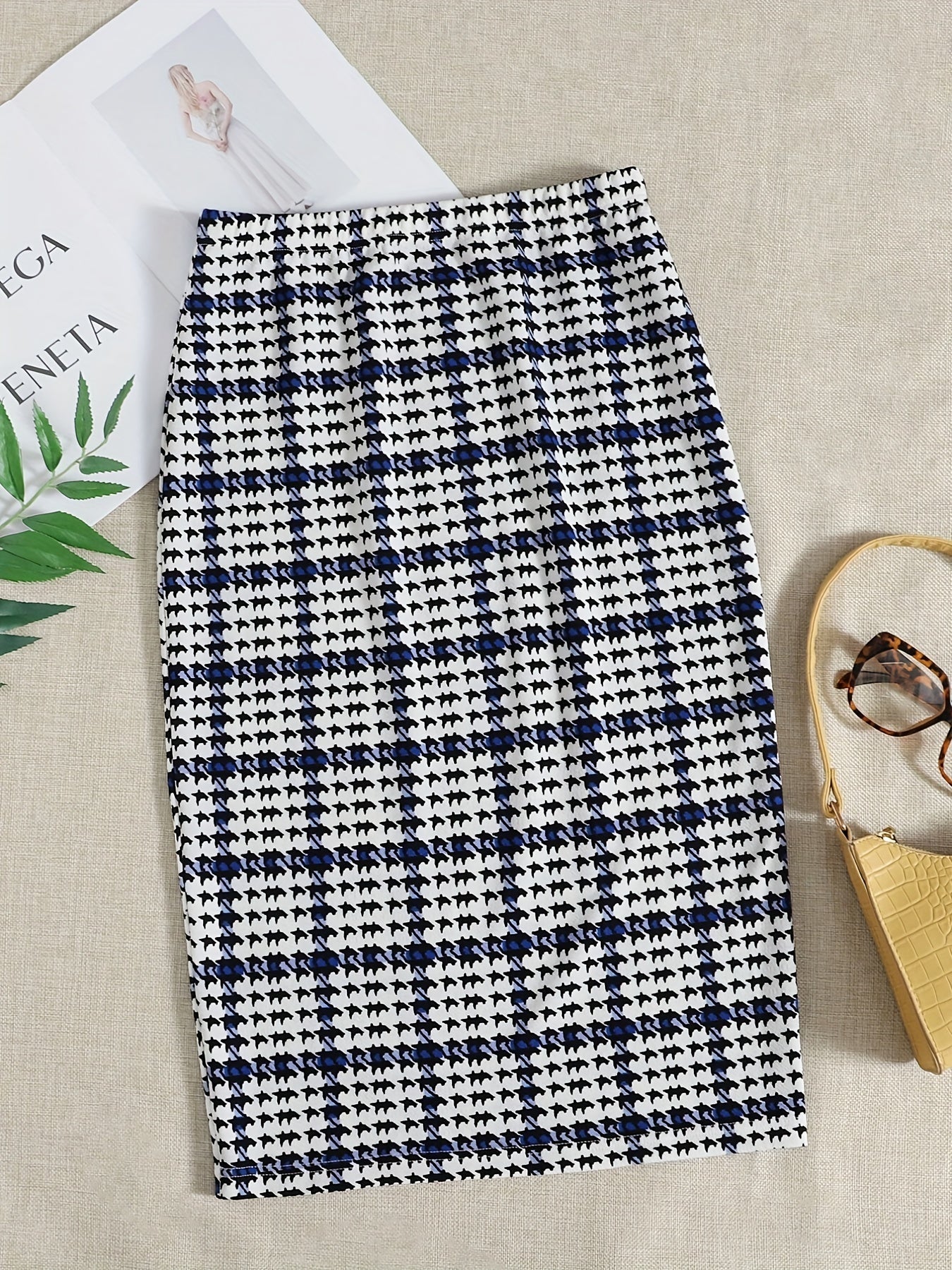 Houndstooth Print Skirt Casual Skirt For Spring & Summer