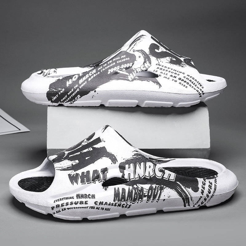 Men's Graffiti Print Pillow Slides Non Slip Slippers