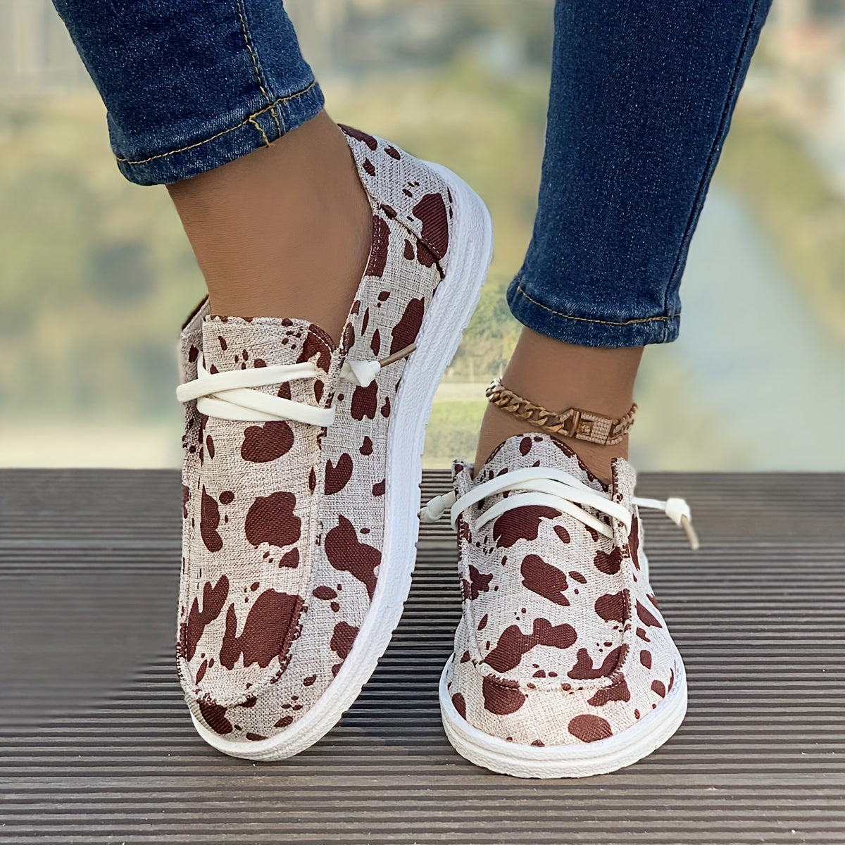 Cow Pattern Flat Boat Shoes Casual Versatile Wear Resistance Loafers Shoes