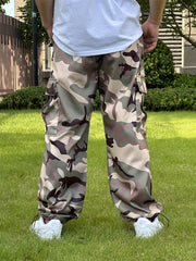 Men's Camo Cargo Pants Active Elastic Waist Drawstring Loose Pants