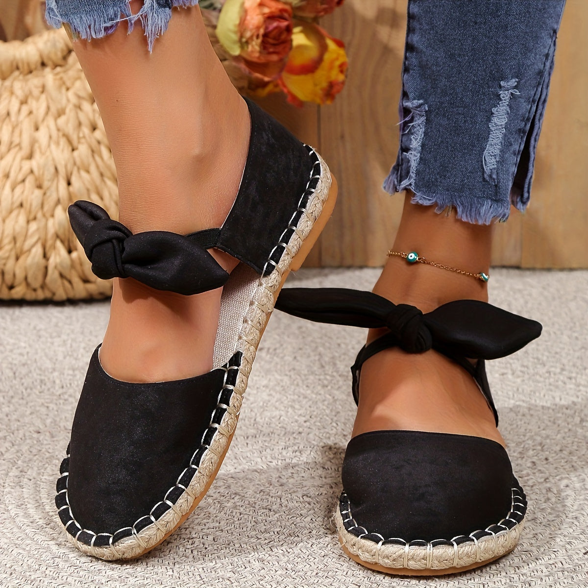 Women's Bowknot Flat Shoes Slip On Low Round Toe Non slip Shoes
