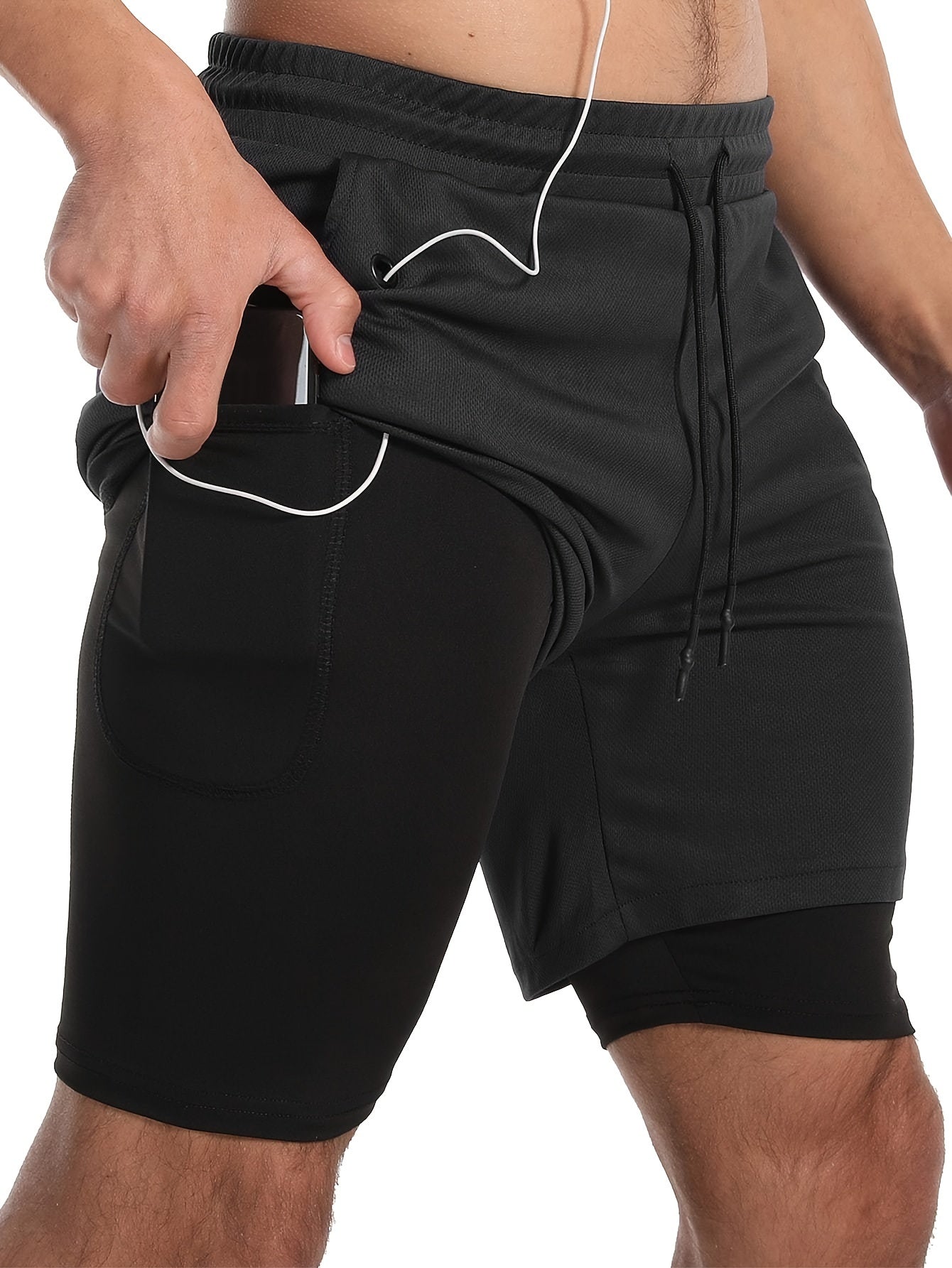Men's Double Layer Sports Shorts With Inner Pocket for Gym Workout