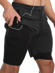 Men's Double Layer Sports Shorts With Inner Pocket for Gym Workout