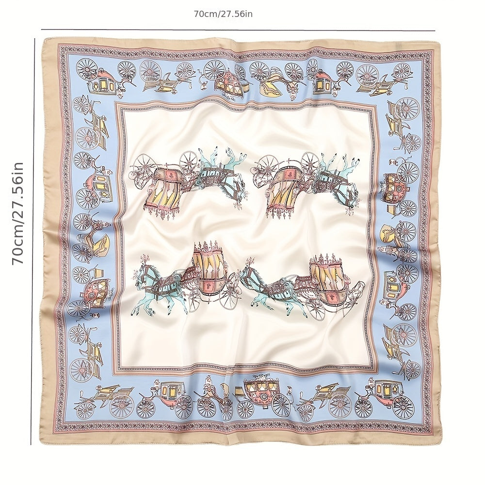 Vintage Carriage Print Satin Square Scarf Bandana Neckerchief Head Wrap