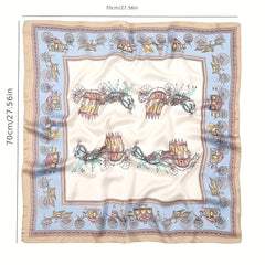 Vintage Carriage Print Satin Square Scarf Bandana Neckerchief Head Wrap