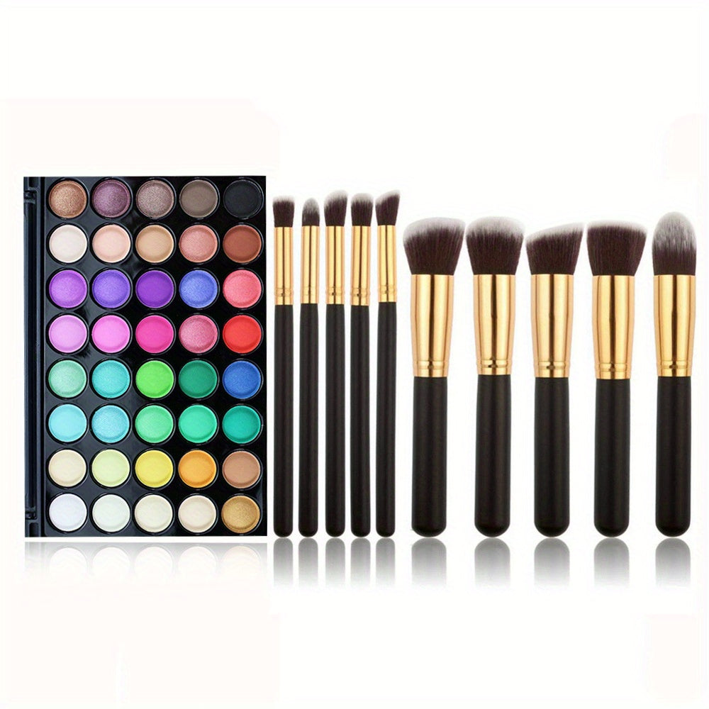40 Colors Eyeshadow Palette Matte Rainbow Tone Cosmetics with 10pcs Brushes