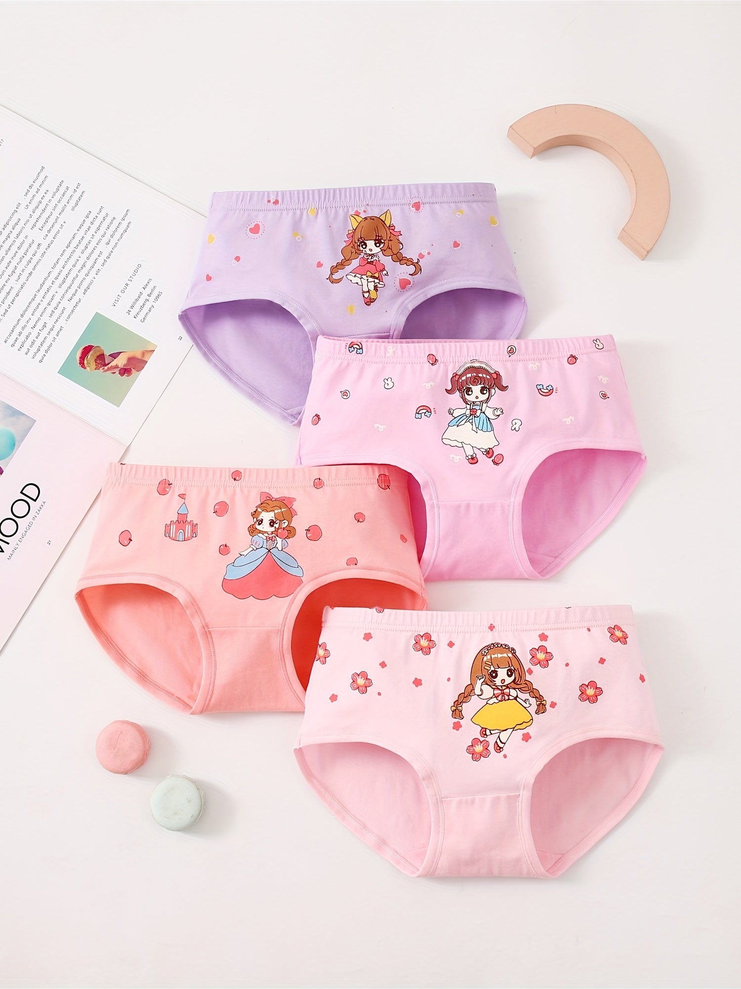 4pcs Girls Triangle Panties Princess Print Underwear Kids Clothes
