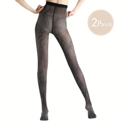 2 Pack Geometric Pattern High Waist Footed Pantyhose Women's Stockings