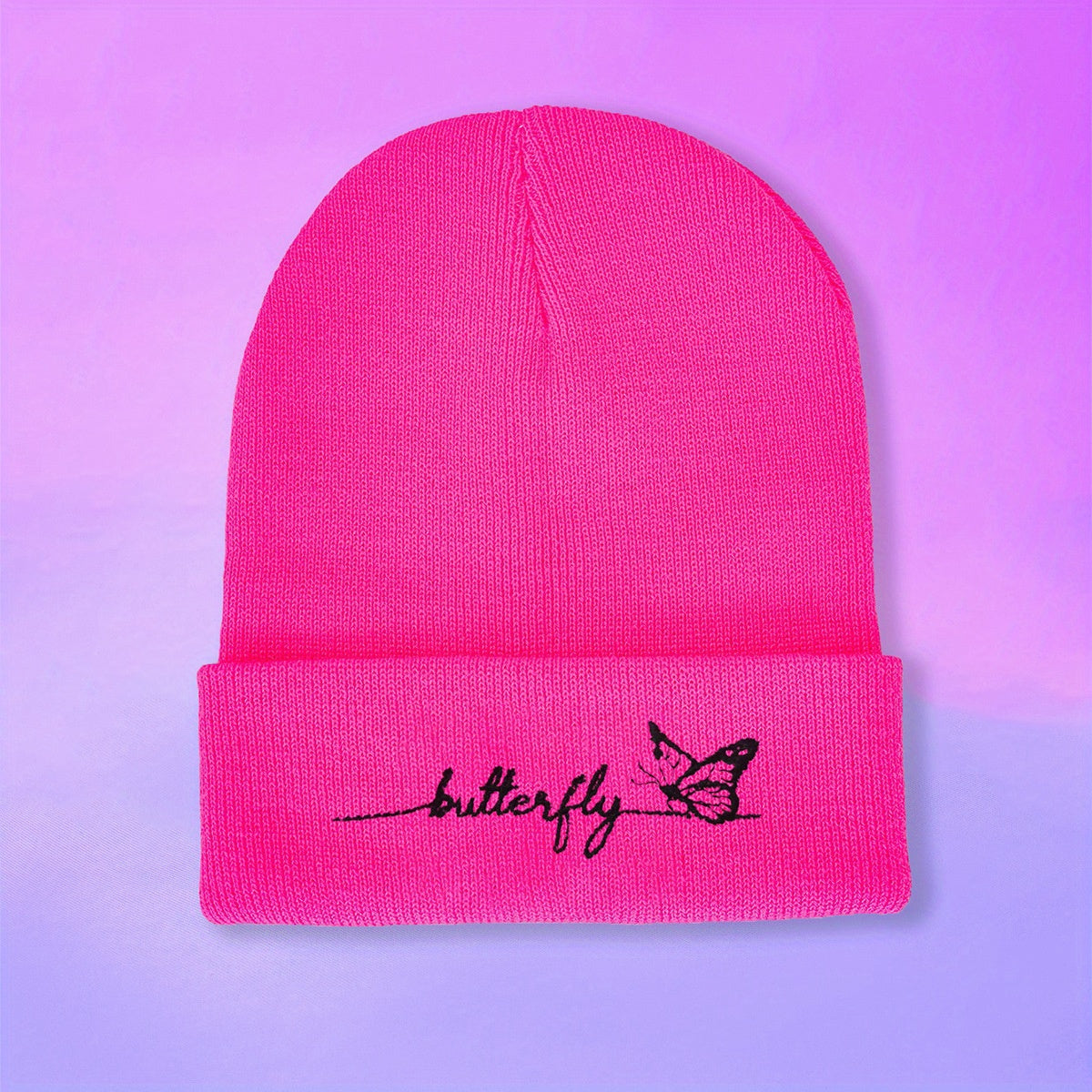 Butterfly Embroidery Knit Hat Y2K Beanie Candy Skull Cap Elastic