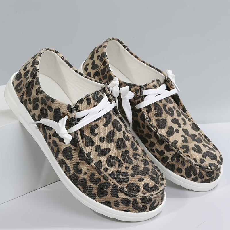 Leopard Print Lace Up Lightweight Low Top Sneakers