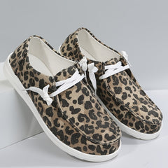 Leopard Print Lace Up Lightweight Low Top Sneakers