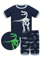 2pcs Toddler Boys Glow Dino Pajamas Set